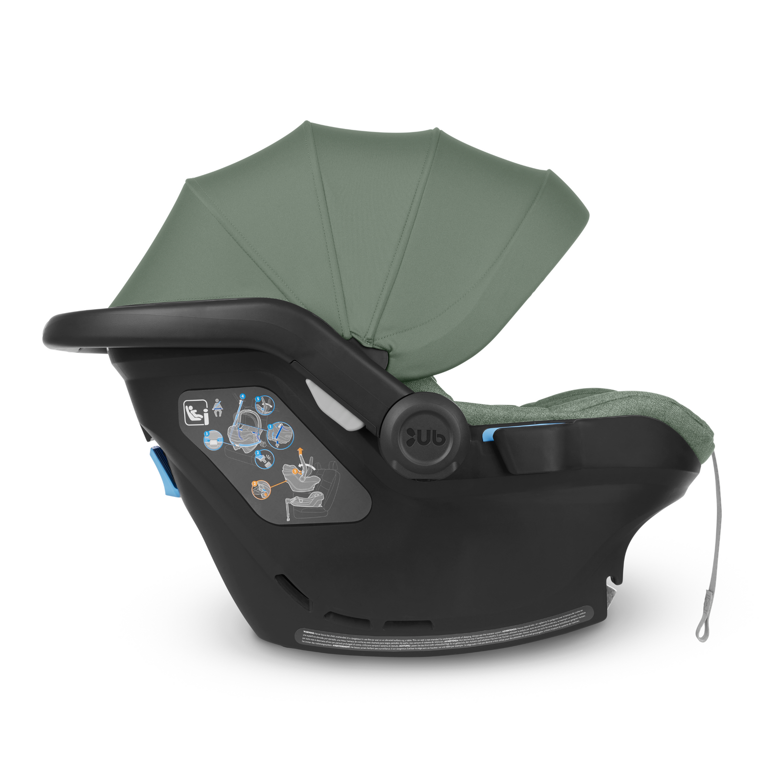 UPPAbaby Mesa iSize infant car seat with kid friendly fabrics and a UPF 25+ extendable canopy in the Emmett or Gwen this is a side shot of the stroller with the handlebar down