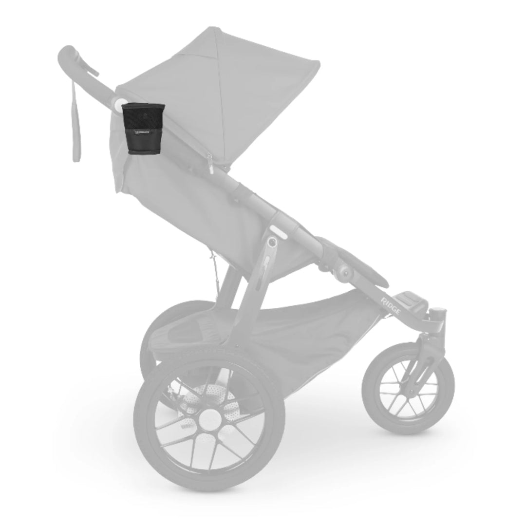 UPPAbaby RIDGE collapsible cup holder attached to stroller handlebar