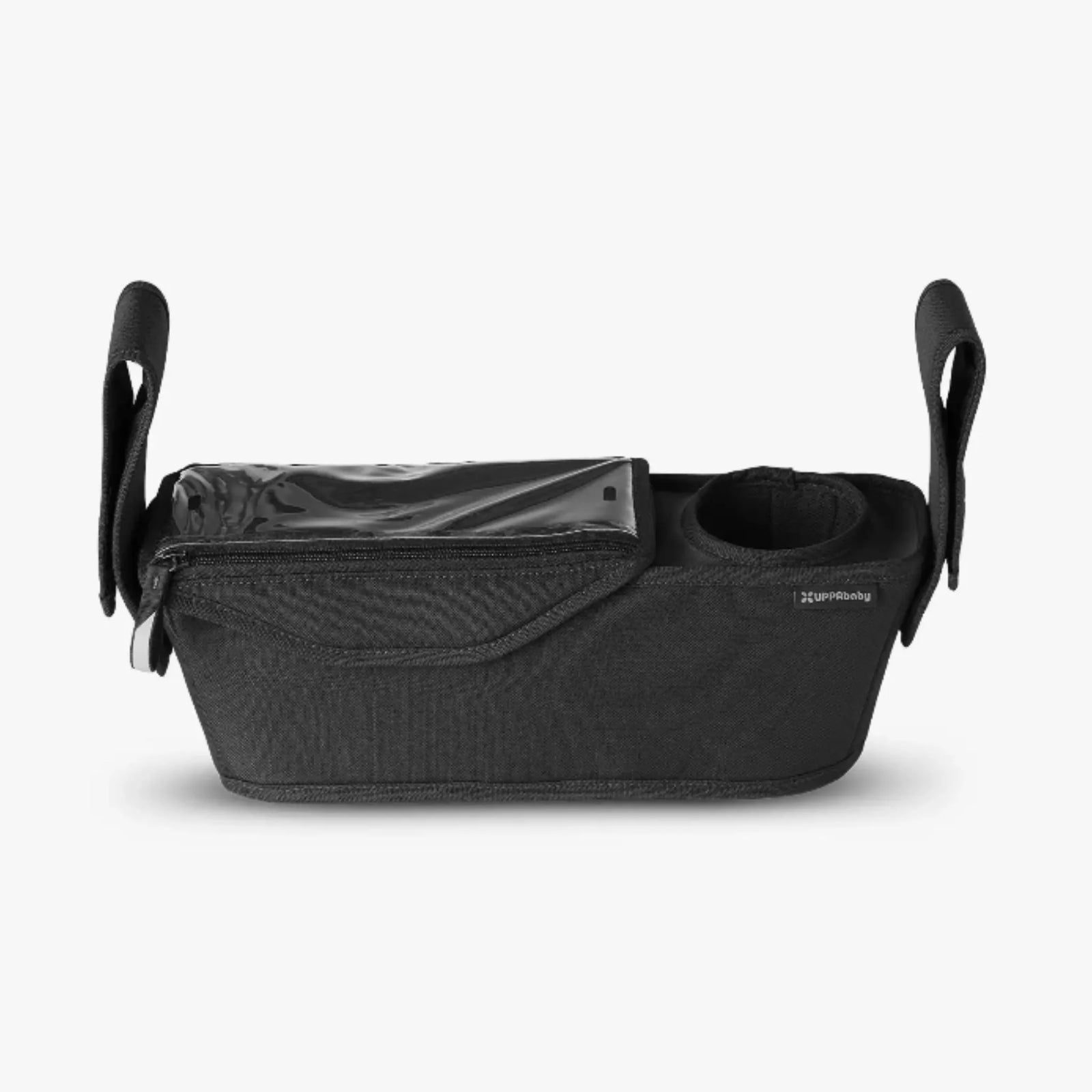 UPPAbaby RIDGE Parent Console stroller organiser with cup holder and zip pocket, shown on a white background.