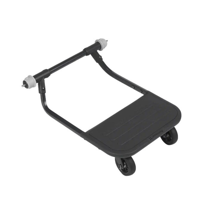 “UPPAbaby RIDGE PiggyBack ride-along board for stroller, black buggy board with wheels on white background”