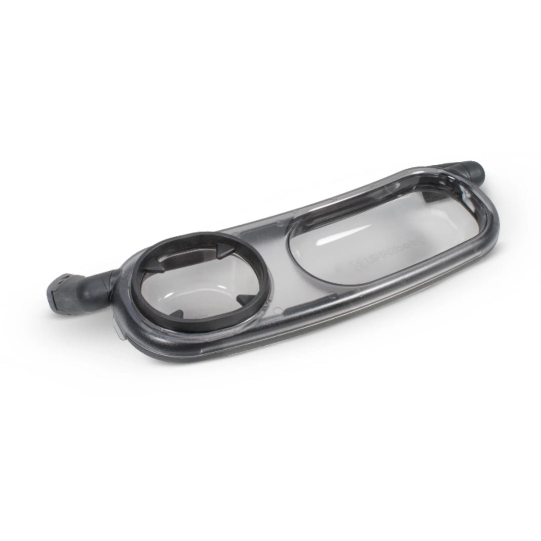 UPPAbaby stroller snack tray with built-in cup holder, removable child snack tray accessory on a white background