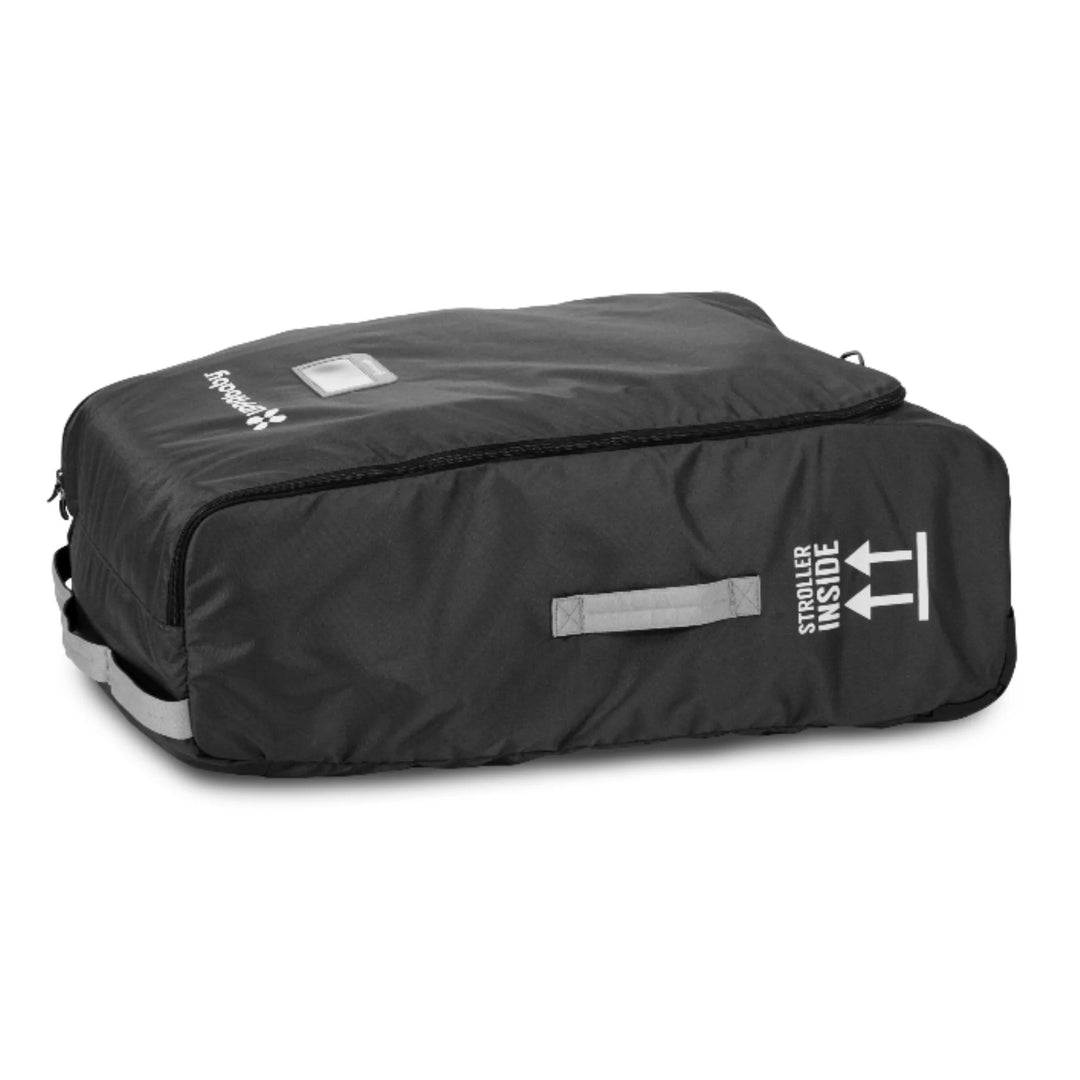 “UPPAbaby VISTA and CRUZ stroller travel bag packed and zipped closed on a white background.”
