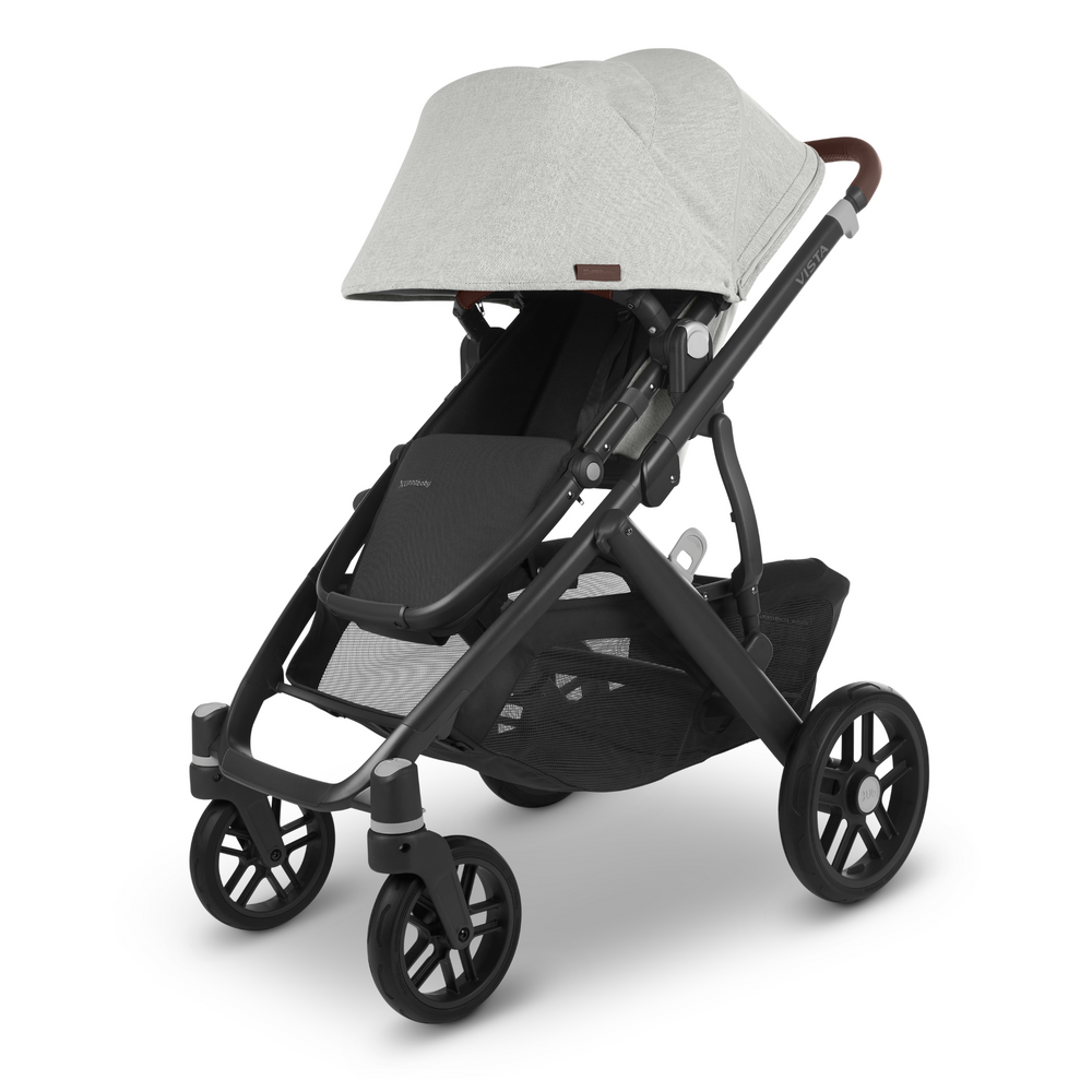 UPPAbaby Vista V2 stroller in Anthony with the extendable UPF 50+ canopy extended