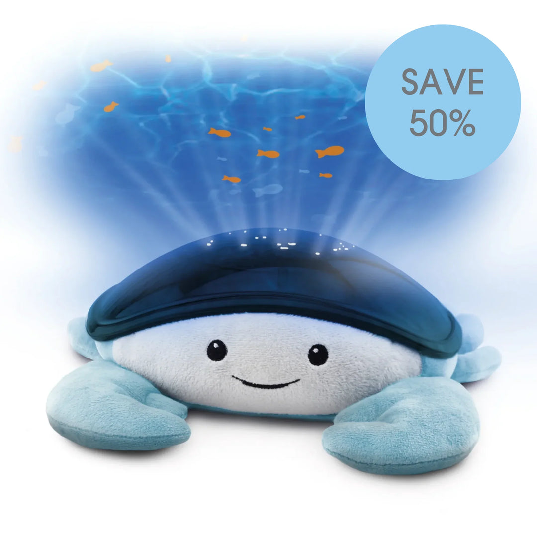 ZAZU Cody the Crab ocean projector night light, plush crab with underwater light projection.