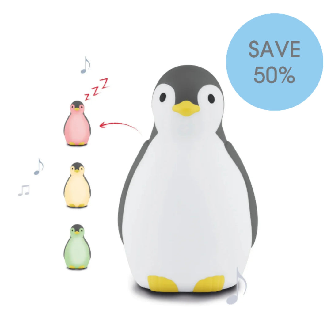 ZAZU Pam penguin sleep trainer night light with colour-changing settings