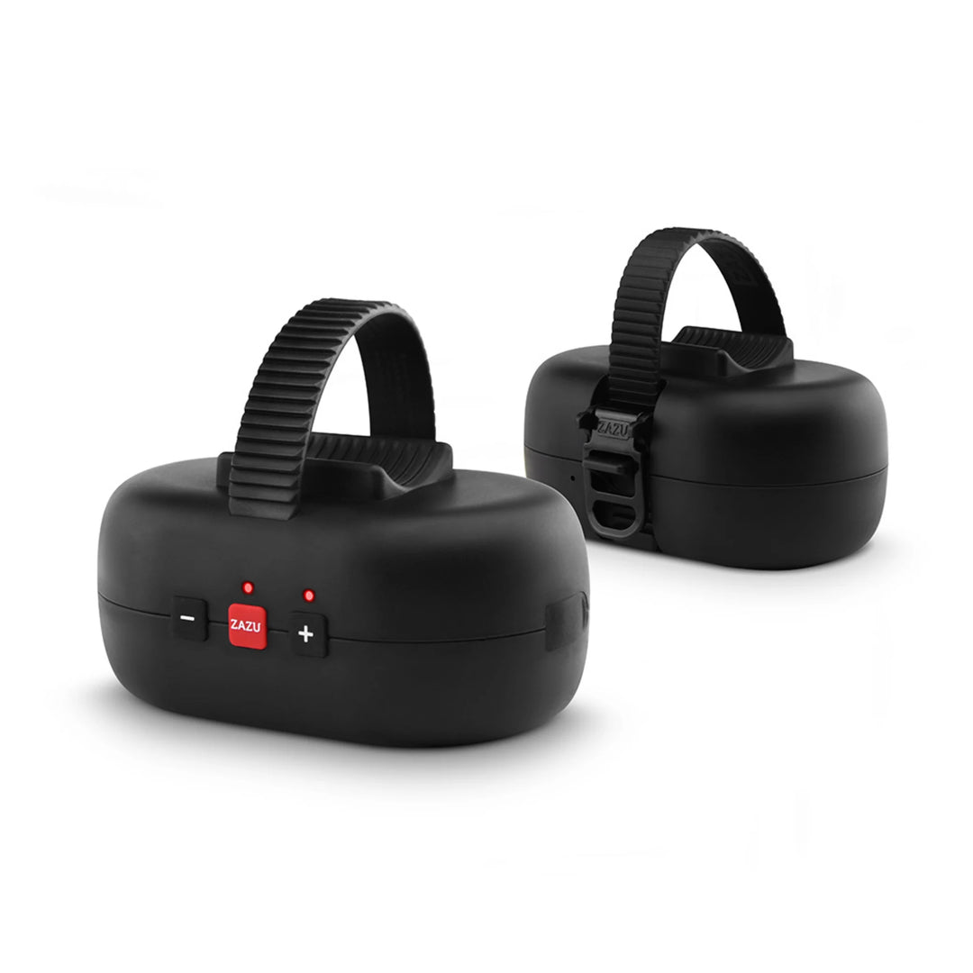 ZAZU Robby the Rocker automatic baby rocker device in black, featuring adjustable speed settings and strap attachment, designed to gently rock baby cribs, strollers, and bassinets for soothing sleep support.