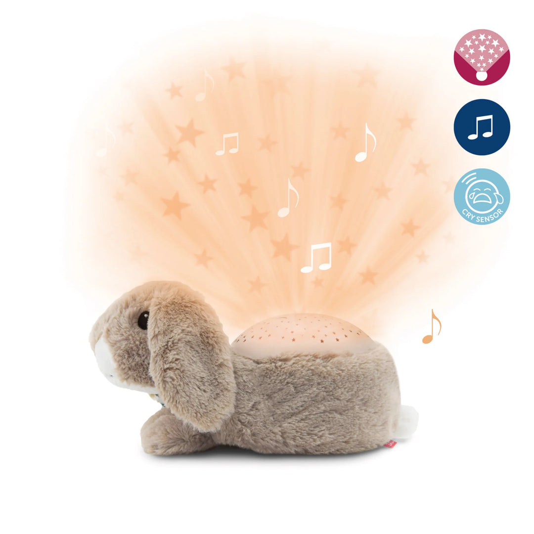 Zazu Ruby Star Projector plush bunny nightlight projecting soft orange stars with soothing lullabies and cry sensor for babies’ bedtime comfort and sleep aid