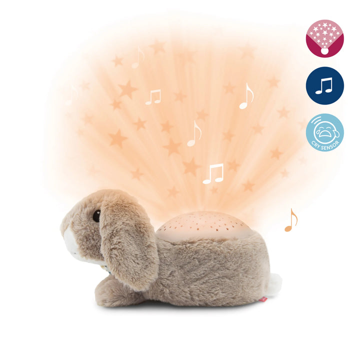 Zazu Ruby Star Projector plush bunny nightlight projecting soft orange stars with soothing lullabies and cry sensor for babies’ bedtime comfort and sleep aid