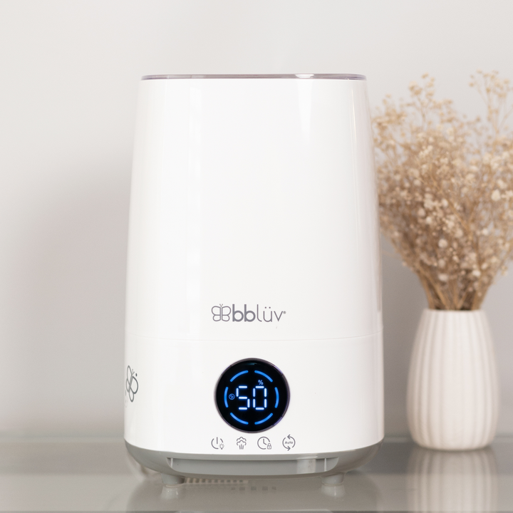 BBLuv Umido air humidifier with remote and child lock displayed on a dressing table