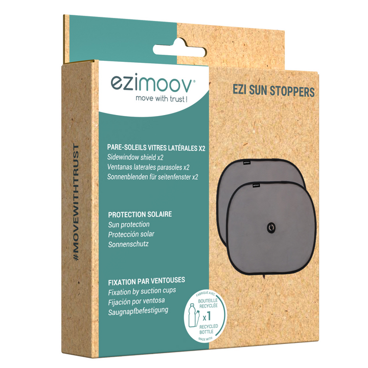 Ezimoov Sun Stoppers suction to car window to block children and babies from the sun