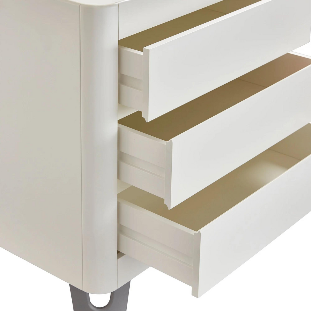 This image is a close up of the drawers open on the Serena dresser.