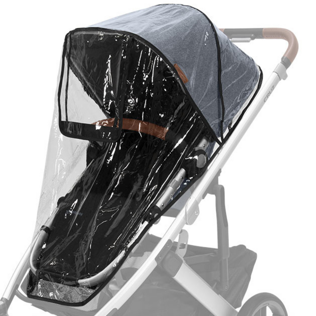 This image highlights the rain shield on the toddler seat.