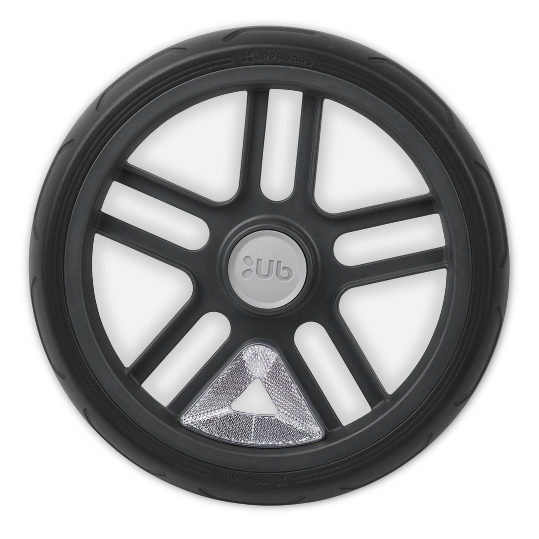 This is an image of the UPPAbaby Vista wheel reflectors on the rear wheel