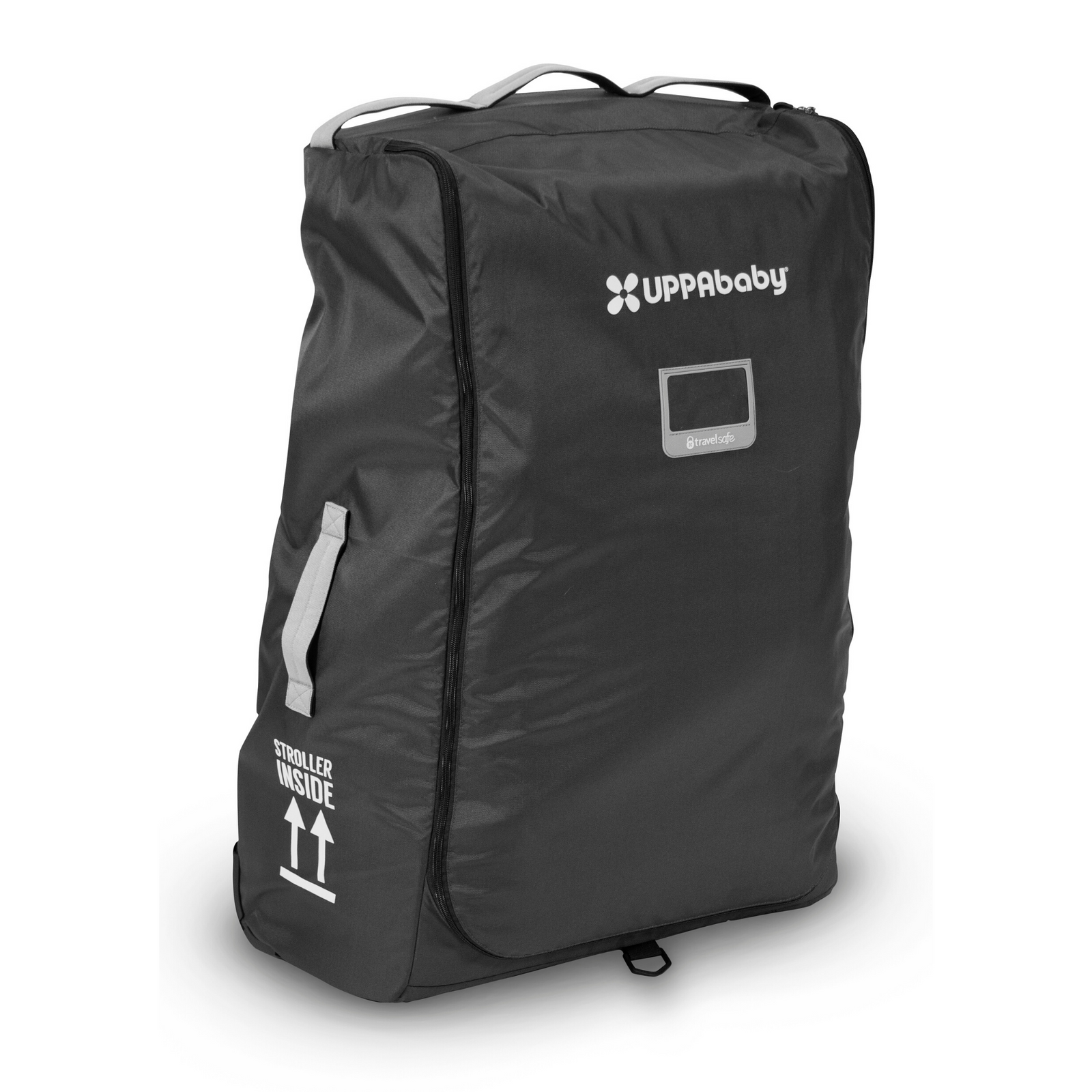 This is a product shot of the UPPAbaby Vista and Cruz travel bag. There are lots of different handles on the bag